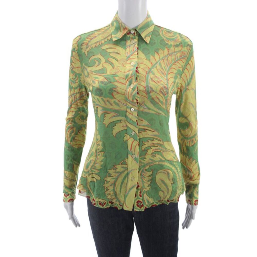 Etro Milano Womens Green Paisley Collared Button Up Camisole Size 36